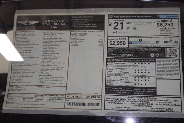 2026 Genesis GV70 3.5T SPORT PRESTIGE AWD