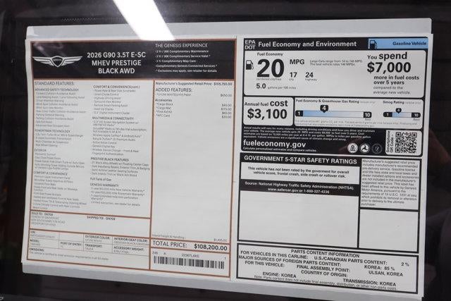 2026 Genesis G90 3.5T E-SC MHEV PRESTIGE BLACK AWD