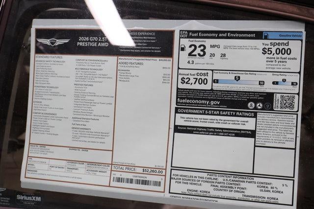 2026 Genesis G70 2.5T PRESTIGE AWD