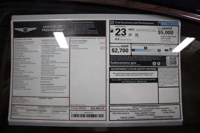 2026 Genesis G70 2.5T Prestige