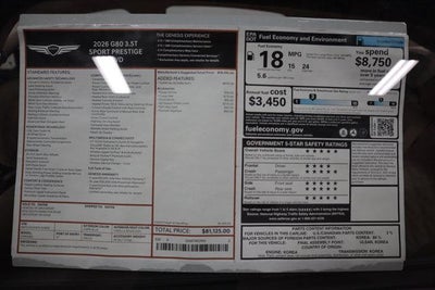 2026 Genesis G80 3.5T SPORT PRESTIGE AWD