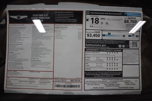 2026 Genesis G80 3.5T SPORT PRESTIGE AWD